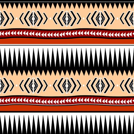 Bohemian tribal seamless pattern with hand drawn ethnic background colorful trendy abstract for fashion textile print. Maya stripes cultural symbol.のイラスト素材