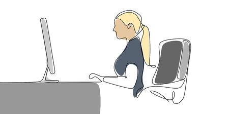 line drawings continue to work in front of the computer.のイラスト素材