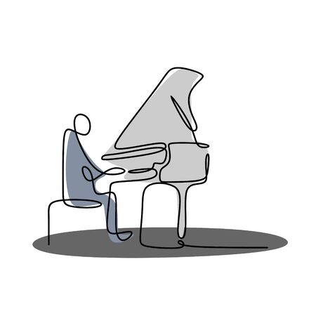 Continuous Drawing Line playing the piano.のイラスト素材