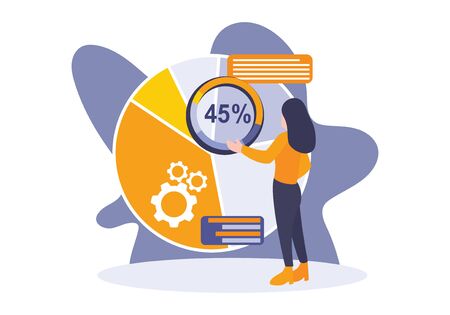 Data management concept. Woman with chart, diagram, and tables. Business metaphor, analysis, profit awareness, database, and digital marketing. Elements for banner, web, landing page, and poster.のイラスト素材