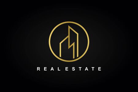 Minimalist architecture template with minimalist icon isolated on black background.のイラスト素材