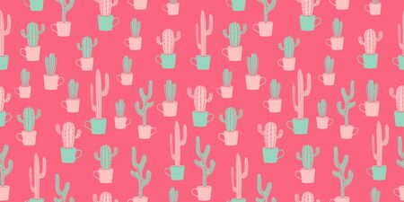 Cactus trendy seamless pattern vector illustration on pink backgroundのイラスト素材