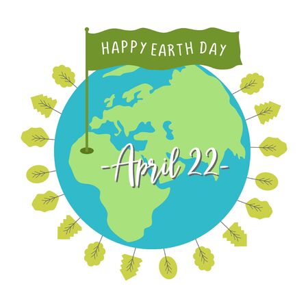 Happy earth day celebration design. Environment and ecology theme banner, poster, and background. World map background vector illustration.のイラスト素材
