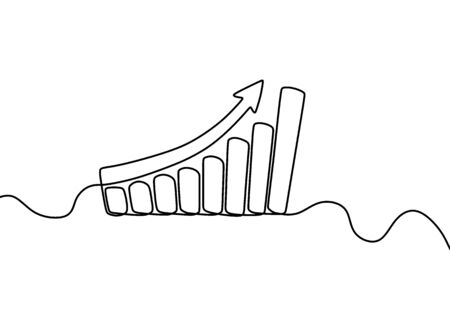 One continuous line drawing of graph icon isolated on white background vector illustration. Growing graph, chart image with arrow up. Good for banner, web, design element, template, postcard.のイラスト素材