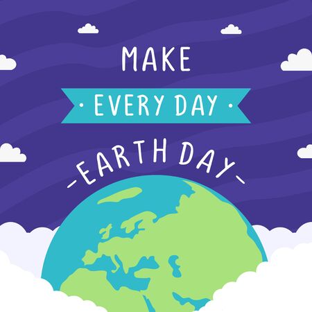 Happy earth day celebration design. Environment and ecology theme banner, poster, and background. World map background vector illustration. Make everyday earth day.のイラスト素材