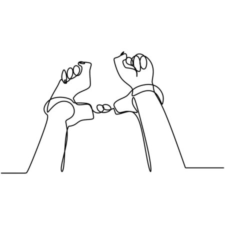 One line drawing of isolated vector object hand in handcuffs. Business concept sketch of crime investigation icons. Minimalist design vector illustration law theme object isolated on white backgroundのイラスト素材
