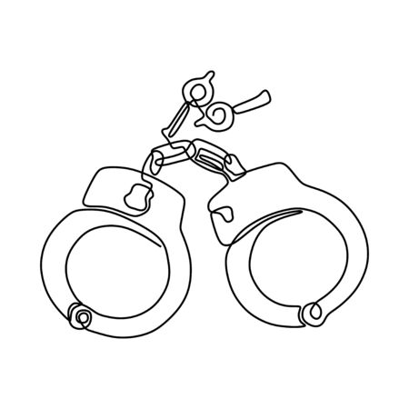 One line drawing of isolated vector object handcuffs. Business concept sketch of crime investigation icons. Minimalist design vector illustration law theme object isolated on white backgroundのイラスト素材