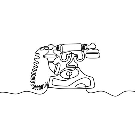 Old telephone one line drawing continuous design minimalism. Retro phone vector illustration. One of the first models of telephone, a technological revolution. Vintage minimalism style.のイラスト素材