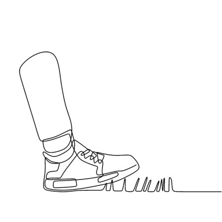 Single continuous line drawing of nail and shoes handyman. Home renovation service concept one line draw design illustration. Repair work. Isolated vector object illustration.のイラスト素材