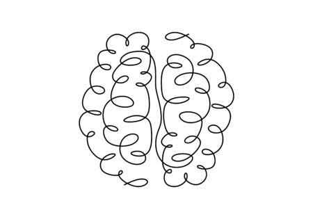 One line brain design silhouette. Brain implants. Neural implants. Human brain creativity hand drawn minimalism style vector illustration. Anatomical human concept isolated on white background.のイラスト素材