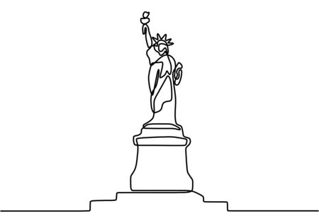 Statue of Liberty continuous line illustration. Landmark of New York city. Holiday vacation poster print concept hand drawn art line doodle isolated minimal illustration cartoon character flatのイラスト素材