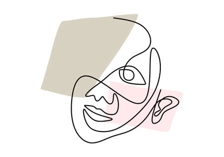 Continuous line, drawing of faces, fashion minimalist concept, vector illustration. Woman abstract face hand drawn isolated on white background. Portrait a female in modern abstract styleのイラスト素材