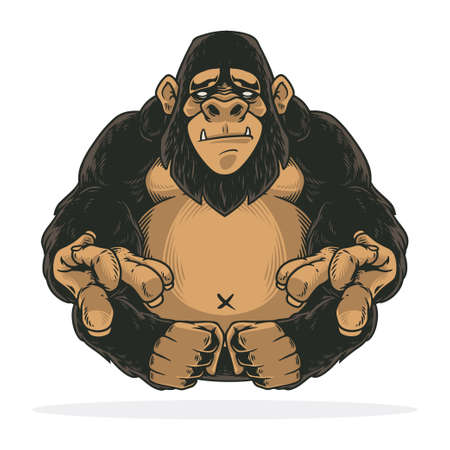 Awesome gorilla or ape hand drawn design. Isolated on white background for t-shirt, shirt, poster and wallpaper.のイラスト素材