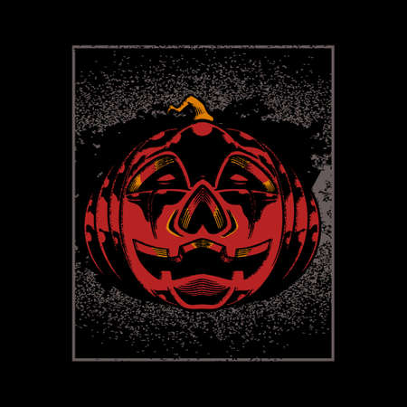 Pumpkin for Halloween. Horror Halloween typography scary t-shirt design template background & poster. Vector illustration for tattoo, t-shirt print, adult coloring book, greeting cardのイラスト素材