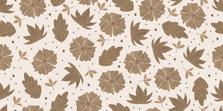 Seamless pattern of floral abstract drawing with brown colors. Brown floral seamless pattern...