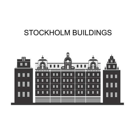 Cityscape of Stockholm. Panorama view of historical part of Stockholm in Sweden. Buildings in Stockholm are characterized by their unique location between Lake MÃ¤laren and the Baltic Sea.のイラスト素材