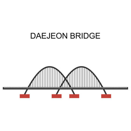 Panoramic cityscape view of Daejon Bridge in the central region of South Korea. Daejeon serves as a hub of transportation and is at the crossroads of major transport routes. Vector illustrationのイラスト素材