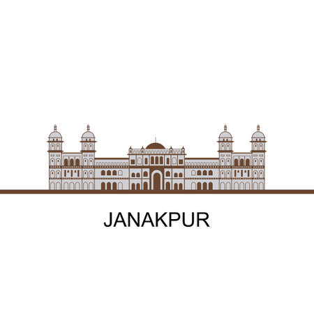 Janaki Mandir. It is a Hindu temple in Janakpur in the Mithila region of Nepal. The most important example of the Rajput architecture in Nepal. Beautiful design architecture. Travel guide theme.のイラスト素材
