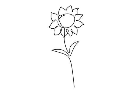 One single line drawing of beauty sunflower isolated on white background. Beautiful flower concept hand draw design vector illustration for posters, wall art, tote bag, mobile case, t-shirt printのイラスト素材