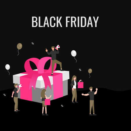 Flat element of black friday sales. Black friday flat element. Black friday poster for sales advertising isolated on black background.のイラスト素材