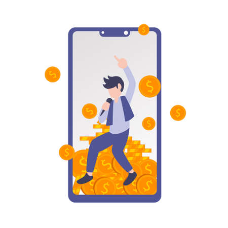 Flat element of person being dance in smart phone. Smart phone with dancing man wallpaper with flat style.のイラスト素材