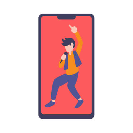 Flat element of person being dance in smart phone. Smart phone with dancing man wallpaper with flat style.のイラスト素材