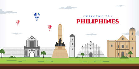 Manila city skyline. Aerial panoramic view of Philiphines city landscape. Amazing city with the most world famous landmark for your destination vacancy. Tourist travel and trip vacancy.のイラスト素材