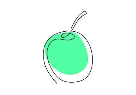 Apple continuous line drawing. Fresh tropical fruit of healthy apples organic. Healthy lifestyle concept. Minimalist black line sketch on white background. Vector minimalistic linear illustrationのイラスト素材