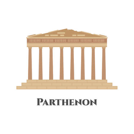 Architecture greek temple isolated on white background. Column pillar parthenon landmark. The most popular tour and trip. Recommended for tourist visit. Vector illustration flat architecture designのイラスト素材
