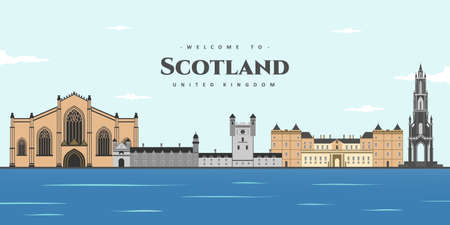 Aerial view in Scotland, UK. Scotlandâs capital is one of the most unique and memorable cities in Europe. This city a favorite among those who have visited it.のイラスト素材