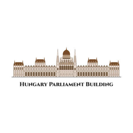 The Hungarian Parliament Building. Notable landmark of Hungary, and a popular tourist destination in Budapest. Amazing building. Flat design Budapest Parliament illustration vectorのイラスト素材