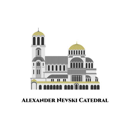 Alexander Nevsky Cathedral, Sofia, Bulgaria. The Most impressive place of the city. Heritage for the city and a real architectural jewel. Great destination for tourist vacation. Flat cartoon vectorのイラスト素材