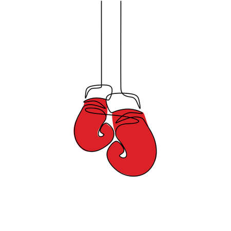 One continuous line drawing of boxing glove. Fitness stuff vector single one line isolated on white background. Hand-draw design for boxing championship banner. Minimalism design. Boxing club conceptのイラスト素材
