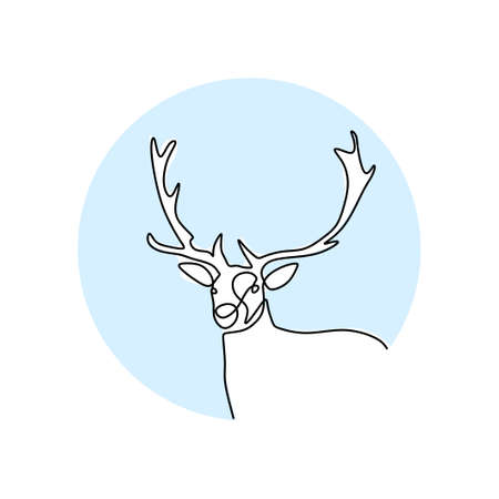 The deer. Continuous one line drawing of reindeer head. Winter animal mascot isolated on white background. Christmas animal symbol hand drawn sketch minimalism design. Vector illustrationのイラスト素材