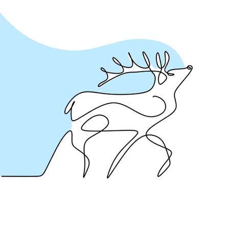 One continuous line design silhouette of deer. The reindeer standing in the field hand drawing line art on white background minimalism design. Christmas animal concept. Vector sketch illustrationのイラスト素材