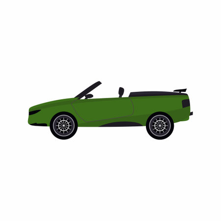 Green modern cartoon colored cabriolet car. Sport car without roof isolated on white background. Convertible car. Vector flat design illustration.のイラスト素材