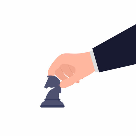 Business man hand making a strategic chess move. Smart competition theme. Think or plan your success vector illustration. The Concept planning and management isolated on white backgroundのイラスト素材