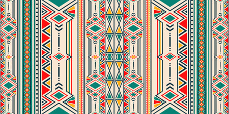 Ikat geometric folklore ornament for ceramics, wallpaper, textile, web, cards. Ethnic pattern. Border ornament. Native american design, Navajo. Mexican motif, Aztec ornamentのイラスト素材