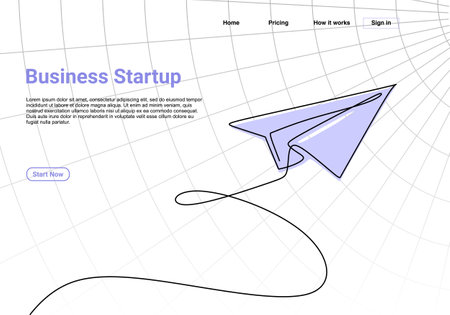 Airplane landing one line drawing. Vector business icon message illustration with business startup landing page.のイラスト素材
