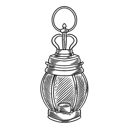 Arabic lined lanterns. Ramadan celebration vintage engraved illustration, hand drawn design. Traditional hanging lamps with arabian decoration for Muslim Community Festivals celebration conceptのイラスト素材