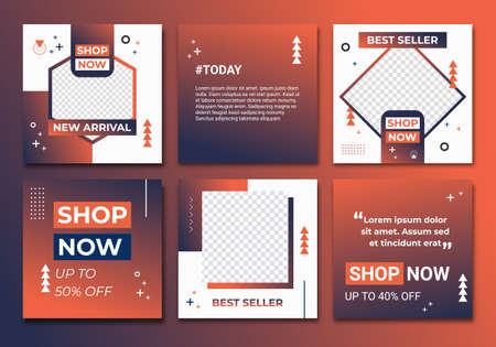 Modern collection template social media post feed. Orange gradient dark blue, social media feed,...