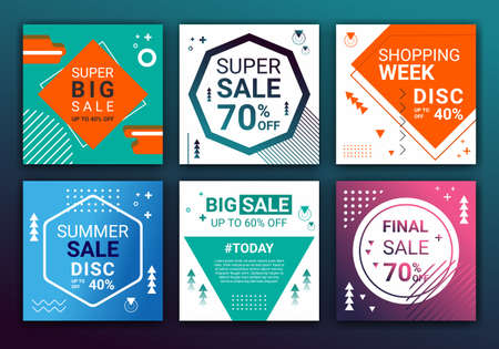 Set of sale banner template social media post, design for ads, template for fashion sale, web banner and social media post design. Feed post background colorful shape vector illustrationのイラスト素材