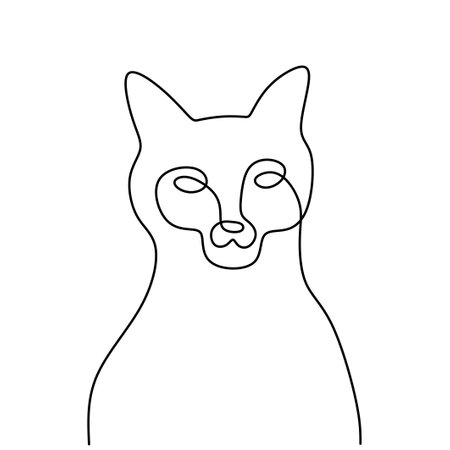 One line cat design silhouette in hand drawn minimalism style isolated on white background. Cat kitten face with sharp eyes. Pet animals concept. Vector illustrationのイラスト素材