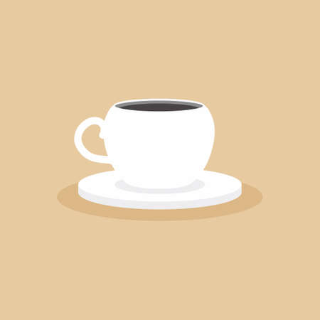 A cup coffee icon flat style. Cappuccino in white ceramic mug for restaurant menu. Flat cartoon style. Decorative design for cafeteria, posters, banners, cards. Vector illustrationのイラスト素材