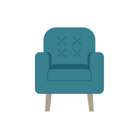 Vector modern flat cartoon furniture of armchair. Stylish office, home, hotel or apartment interior. Simple stool in blue pastel color isolated on white background. Vector illustrationのイラスト素材