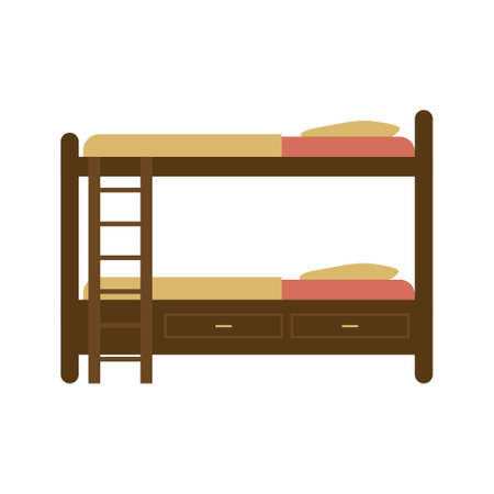 Bunk bed cartoon vector illustration. Hostel, college dormitory interior element. Bedroom furniture flat color object isolated on white background. Student lifestyle attribute conceptのイラスト素材