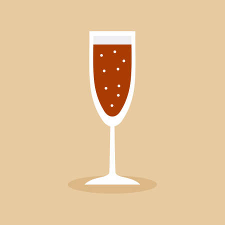 Flat icon a glass of alcoholic beverages. Champagne flutes narrow glasses filled with wine, brandy, cognac or whiskey. Alcohol beer lovers concept. Simple minimal vector illustrationのイラスト素材