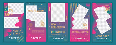 Trendy square abstract templates in gradient colors. Suitable for social media stories, mobile apps,...