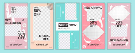 Set of square stylish, trendy layout templates for social media stories, mobile apps or flyer design. Editable simple layout banner shop with fresh pastel colorful. Vector illustrationのイラスト素材