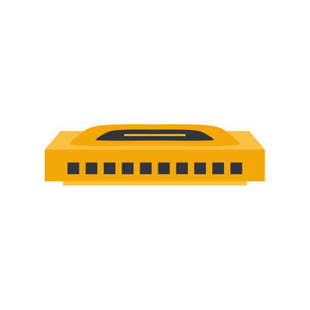 Harmonica vector illustration. Musical instrument. French harp or mouth organ in cartoon flat style. Wind instrument used in blues, American folk music, classical music, jazz, country, and rockのイラスト素材